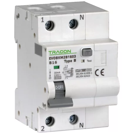 Tracon B20A, 30 mA, 6kA, B EVOBKM2B2003 Kombinált védőkapcsoló, 2P, 3modul, B karakterisztika 5997374230469