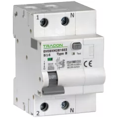   Tracon B40A, 30 mA, 6kA, B EVOBKM2B4003 Kombinált védőkapcsoló, 2P, 3modul, B karakterisztika 5997374230490