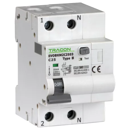 Tracon C16A, 30 mA, 6kA, C EVOBKM2C1603 Kombinált védőkapcsoló, 2P, 3modul, C karakterisztika 5997374230537