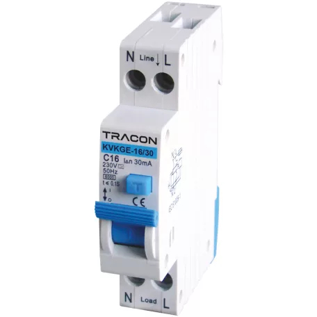 Tracon C13, 100mA, 6kA, A, E3 KVKGE-13/100 Kombinált védőkapcsoló, elektronikus, 2P, 1 modul, C kar. 5997374201759