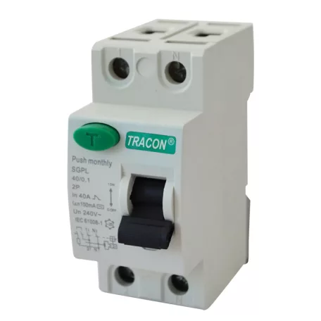 Tracon 40A, 500mA, 4,5 kA, 2P RB2-40500 Áram-védőkapcsoló, 2 pólusú 5997374199841