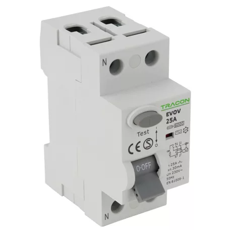 Tracon 25A, 300mA, 6kA, AC EVOV2P253 Áram-védőkapcsoló, 2 pólusú 5997374209618