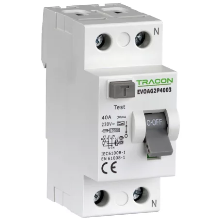 Tracon 40A, 30mA, 10kA, AC EVOAV2P4003 Áram-védőkapcsoló, 2 pólusú 5997374230254