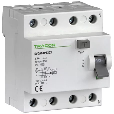 Tracon 25A, 30mA, 10kA, AC EVOAV4P2503 Áram-védőkapcsoló, 4 pólusú 5997374230292