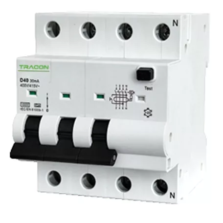 Tracon B10A, 300 mA, 10kA, A EVOKMA4B103 Kombinált védőkapcsoló, 4P, 4modul, B karakterisztika 5997374237826