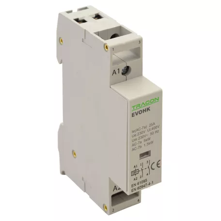 Tracon 230V, 50Hz, 1 Mod, 2×NO, AC1/AC7a, 25A, EVOHK2-25 Installációs kontaktor 5997374210614
