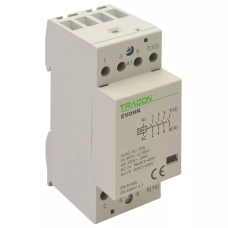 Tracon 230V, 50Hz, 2 Mod, 4×NO, AC1/AC7a, 25A, EVOHK4-25 Installációs kontaktor 5997374210683