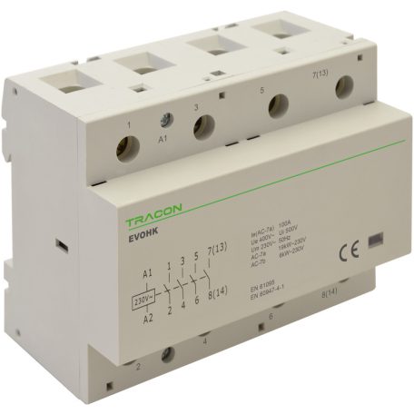 Tracon 230V, 50Hz, 4 Mod, 4×NO, AC1/AC7a, 80A, EVOHK4-80 Installációs kontaktor 5997374210720