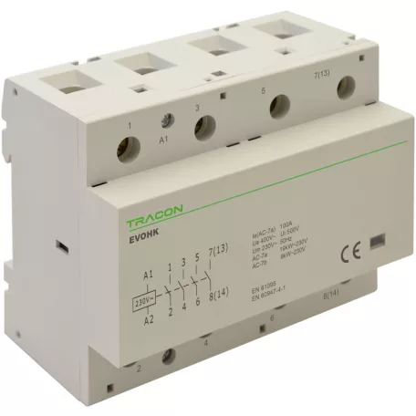 Tracon 230V, 50Hz, 4 Mod, 4×NO, AC1/AC7a, 100A, EVOHK4-100 Installációs kontaktor 5997374210737