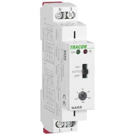 Tracon AC 230V, 0,5s-20min, 16A/AC1, 250VAC/24VDC NARS Lépcsőházi időkapcsoló 5997374211727