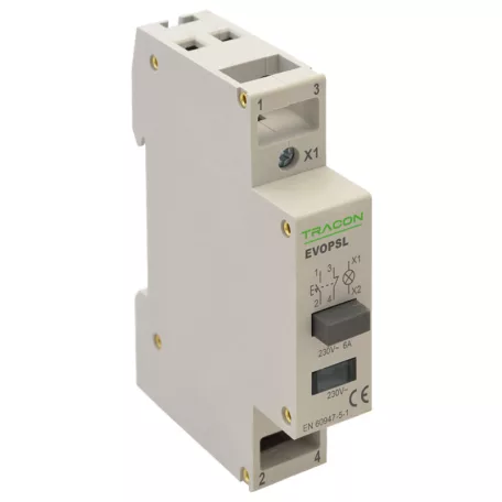 Tracon 230V, 50Hz, 1NO+1NC, LED, Ith:16A, AC-14, Ie:6A EVOPSL Moduláris nyomókapcsoló, jelzőfénnyel 5997374210768