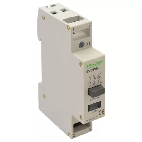 Tracon 230V, 50Hz, 1NO+1NC, LED, Ith:16A, AC-14, Ie:6A EVOPBL Moduláris nyomógomb, jelzőfénnyel 5997374213851