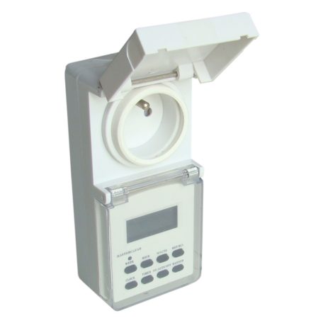 Tracon 230V, 16A, IP44 TKO-DHEVF Dugaszolható elektronikus kapcsolóóra, heti,csapos aljzattal 5997374169936