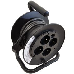   Tracon 4×SCHUKO, 15m, 250V AC, 13A, 3×1,5mm2, H05VV-F, IP20 KD-4/15-B Mini kábeldobos hosszabbító fémvázzal 5997374211871