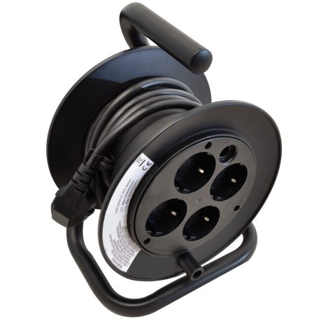 Tracon 4×SCHUKO, 15m, 250V AC, 13A, 3×1,5mm2, H05VV-F, IP20 KD-4/15-B Mini kábeldobos hosszabbító fémvázzal 5997374211871