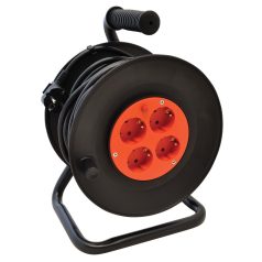   Tracon 4×SCHUKO, 25m, 250V AC, 16A, 3×1,5mm2, H05VV-F, IP20 KD-4/25-B Kábeldobos hosszabbító, fémvázzal 5997374111812