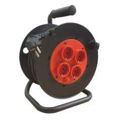   Tracon 4×SCHUKO, 30m, 250V AC, 16A, 3×1,5mm2, H05VV-F, IP20 KD-4/30-B Kábeldobos hosszabbító, fémvázzal 5997374111836