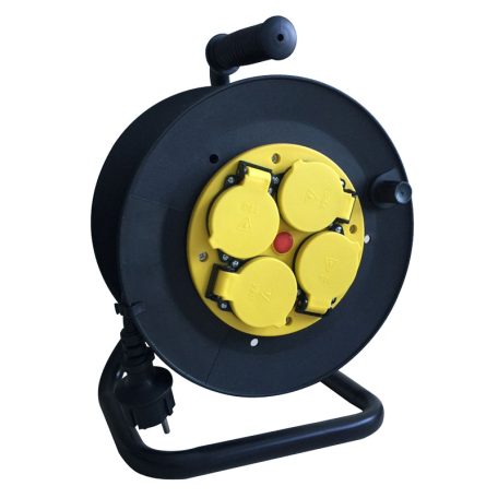 Tracon 4×SCHUKO, 25m, 250V AC, 16A, 3×1,5mm2, H07RN-F, IP44 KD-9/25-B Kábeldobos hosszabbító, fémvázzal 5997374111928