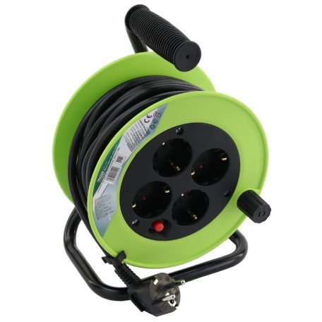 Tracon 4×SCHUKO, 10m, 250V AC, 16 A, 3×1,5mm2, H05VV-F, IP20 KDZ-4/10 Kábeldobos hosszabbító, fémvázzal 5997374215541