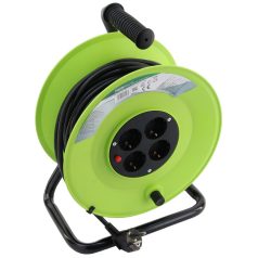   Tracon 4×SCHUKO, 30m, 250V AC, 16 A, 3×1,5mm2, H05VV-F, IP20 KDZ-4/30 Kábeldobos hosszabbító, fémvázzal 5997374215589