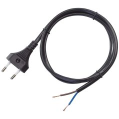   Tracon 2×0,75mm2, 2m, 2,5A, 250VAC, H05VVH 2-F, 600W DVKE2X0.75 Csatlakozódugó (EURO) kábellel, fekete 5997374193665