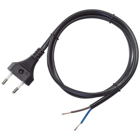 Tracon 2×1,0mm2, 2m, 2,5A, 250VAC, H05VVH2-F, 600W DVKE2X1.0 Csatlakozódugó (EURO) kábellel, fekete 5997374193672