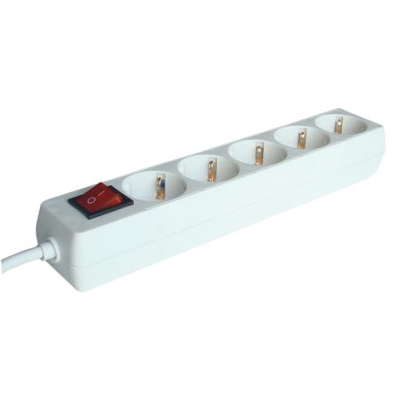 Tracon 5×SCHUKO, 3m, max.16A, 250VAC, 3680W, 3x1,5mm2, H05VV-F HK5-3M Hordozható elosztósáv kapcsolóval, normál, fehér 5997374107587