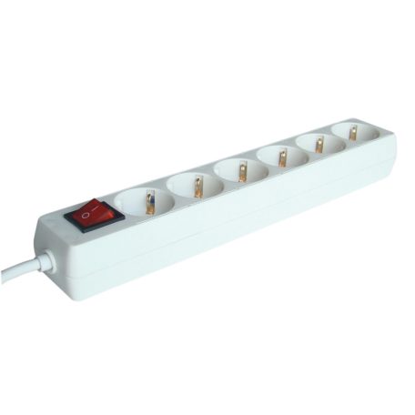 Tracon 6×SCHUKO, 3m, max.16A, 250VAC, 3680W, 3x1,5mm2, H05VV-F HK6-3M Hordozható elosztósáv kapcsolóval, normál, fehér 5997374107624