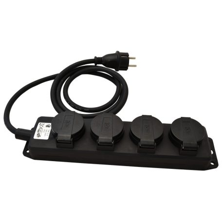 Tracon 16A/250VAC, IP44, H07RN-F, 3G1.5, 3m, 4×SCHUKO KE4-3M Kültéri elosztósáv, fekete 5997374202503