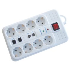   Tracon 8×SCHUKO, 3m, max.16A, 250VAC, 3680W, H05VV-F HNKTM8-3M-KT Négyzetes 8-as elosztó kapcsolóval+túlfesz+ túláram+koax+tel 5997374176309