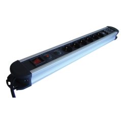   Tracon 6×SCHUKO, 3m, max.16A, 250VAC, 3680W, H05VV-F HKTM6-3M-KT-ALU ALU 6-os elosztó kapcsoló+túlfesz+túláram+koax+tel védelem 5997374176200