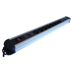   Tracon 8×SCHUKO, 3m, max.16A, 250V, 3680W, H05VV-F HKTM8-3M-KTS-ALU ALU 8-as elosztó kapcsoló+túlfesz+túláram+koax+tel+PC 5997374176231