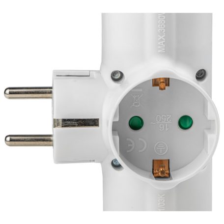 Tracon 3×SCHUKO, 250 VAC, 16 A, max. 3680 W KACS3 Csatlakozóaljzat adapter kapcsolóval, fehér 5997374105644