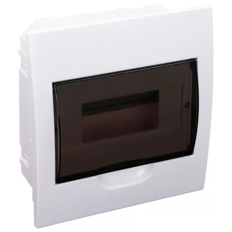 Tracon 1×8 modul, IP40, (H×W×D=200×186×66mm) EDS-8/1 Süllyesztett elosztódoboz, füstszínű ajtóval, N/PE sínnel 5997374111591