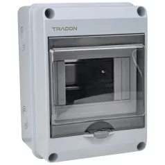   Tracon 1×5 mod, H×W×D=159×118.5×88.6mm, IP65, 1000 VAC, 1500 VDC EDFKIP65U51 Falon kívüli elosztódoboz, átlátszó ajtóval, N/PE sínnel 5997374161077