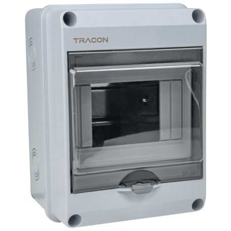 Tracon 1×5 mod, H×W×D=159×118.5×88.6mm, IP65, 1000 VAC, 1500 VDC EDFKIP65U51 Falon kívüli elosztódoboz, átlátszó ajtóval, N/PE sínnel 5997374161077