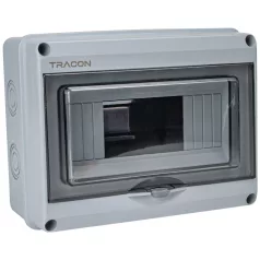   Tracon 1×8 mod, H×W×D=154.5×200.5×88.9mm, IP65, 1000 VAC, 1500 VDC EDFKIP65U81 Falon kívüli elosztódoboz, átlátszó ajtóval, N/PE sínnel 5997374128247
