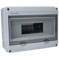   Tracon 1×12 mod, H×W×D=197.5×255×106mm, IP65, 1000 VAC, 1500 VDC EDFKIP65U121 Falon kívüli elosztódoboz, átlátszó ajtóval, N/PE sínnel 5997374179621