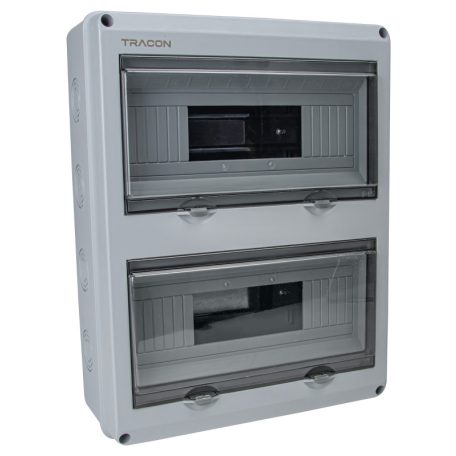 Tracon 2×12 mod, H×W×D=356.16×275.51×106.2mm, IP65,1000VAC,1500 VDC EDFKIP65U122 Falon kívüli elosztódoboz, átlátszó ajtóval, N/PE sínnel 5997374179669