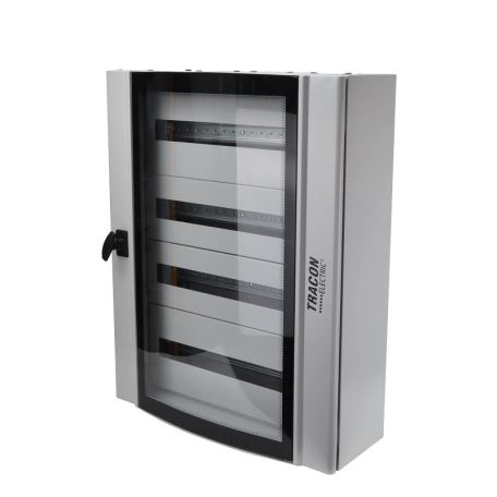 Tracon 600×750×200mm / 96M (4×24 mod) TGE607520 Ívelt biztonsági üvegajtós fémelosztószekrény 5997374217309
