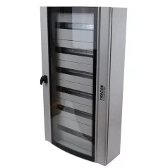  Tracon 600×1050×200mm / 144M (6×24 mod) TGE6010520 Ívelt biztonsági üvegajtós fémelosztószekrény 5997374217255