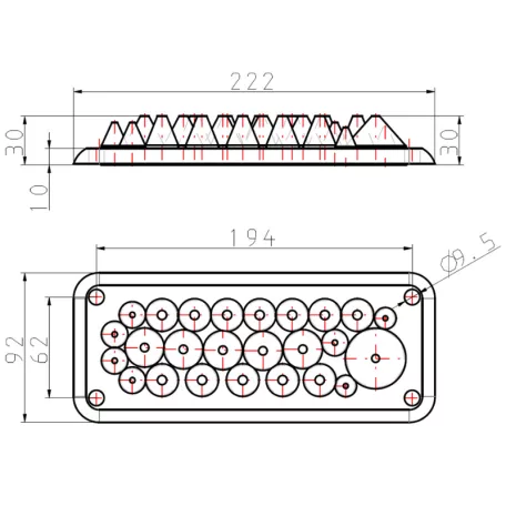Tracon 222x92mm; IP55 EKBV-04 Elosztószekrény kábelbevezető, gumi, 25db kábelhez 5997374187428