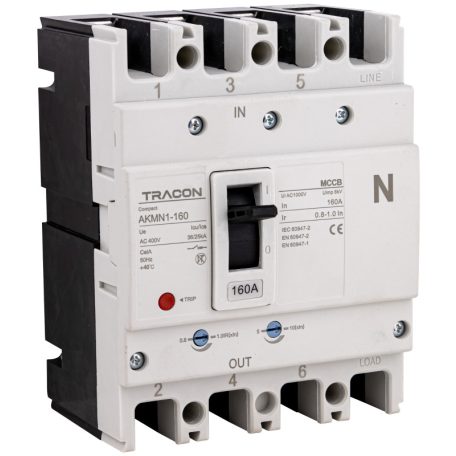 Tracon 4P,160A,Ir=(0,8-1,0)In,400/415V, 50/60Hz, Icu=36kA, Ics=25kA AKMN1-160 Kompakt megszakító 5997374234436
