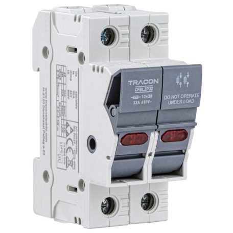 Tracon 50A, 14x51mm, Un=400V/690V, AC22B, 2P, LED CFBL2P50 Szakaszolókapcsoló-biztosító hengeres bizt.hoz, maszkolható 5997374235860