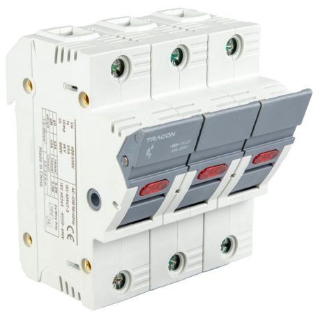 Tracon 50A, 14x51mm, Un=400V/690V, AC22B, 3P, LED CFBL3P50 Szakaszolókapcsoló-biztosító hengeres bizt.hoz, maszkolható 5997374235921
