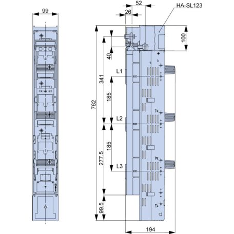 Tracon 500/690V AC, 220/400V DC, max.630A, 3P, 3 SL3-3X/3A Függőleges biztosítós szakaszolókapcsoló, pólusonként nyitás 5997374183970