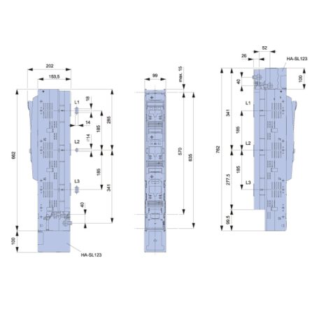 Tracon 500/690V AC, 220/400V DC, max.250A, 3P, 1 SL1-3X3/3A Függőleges biztosítós szakaszolókapcsoló, egyszerre nyitás 5997374183994
