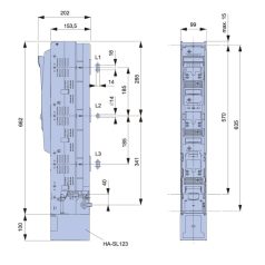   Tracon 500/690V AC, 220/400V DC, max.630A, 3P, 3 SL3-3X3/3A Függőleges biztosítós szakaszolókapcsoló, egyszerre nyitás 5997374184014