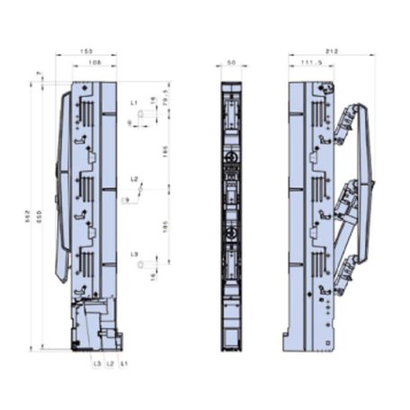 Tracon 500/690V AC, 220/400V DC, max.160A, 3P, 00, -U- SL00-3X3/185/KU00 Függőleges biztosítós szakaszolókapcsoló, egyszerre nyitás 5997374184021