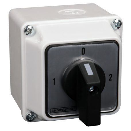 Tracon 400V, 50Hz, 20A, 2×3P, 5,5kW, 48×48mm, 90°, IP44 TKV-209/3T Tokozott választókapcsoló, 1-0-2 5997374141246